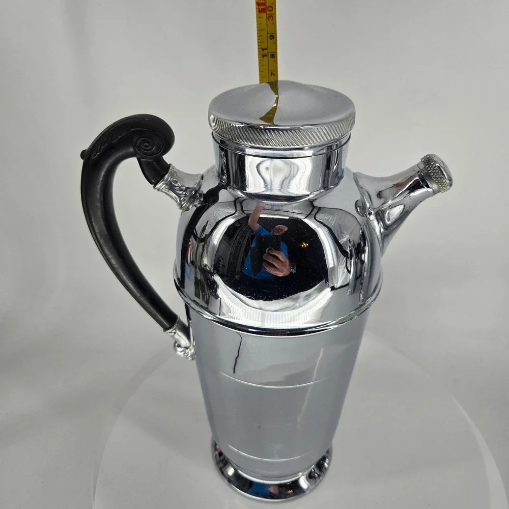 Farber Brothers Krome Kraft Cocktail Shaker Art Deco‎ Chrome Bakelite Handle 12